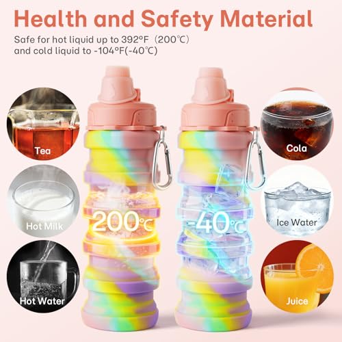 Collapsible Water Bottle - Foldable Silicone for Travel, Pink