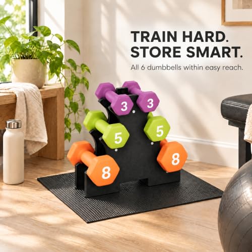 Aurorafy 32LB Neoprene Dumbbell Set with Rack - Multicolor Space-Saving Home Gym Weights
