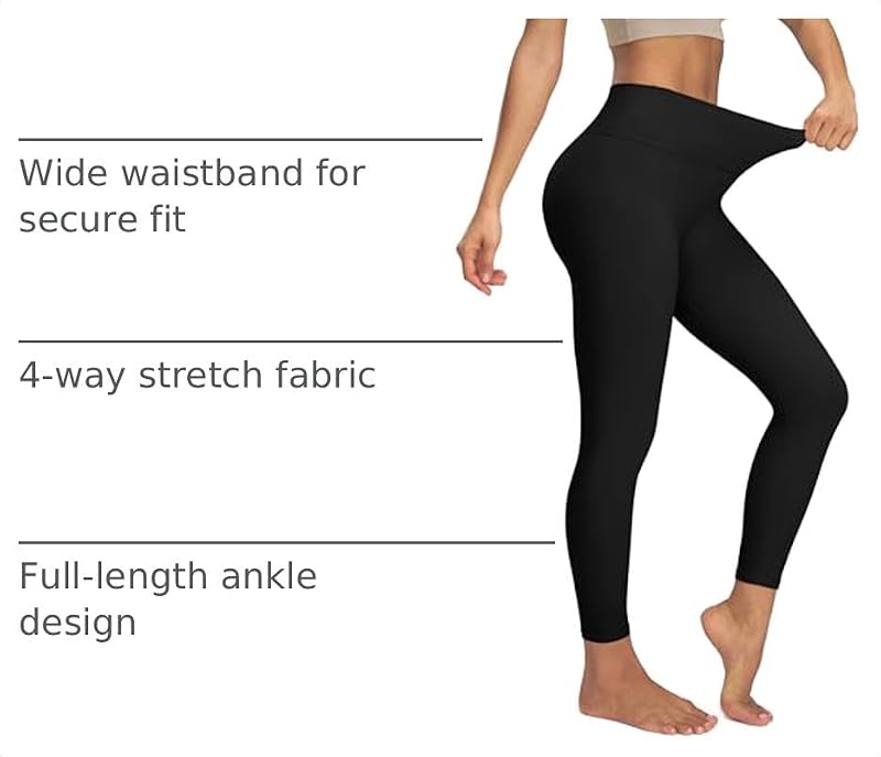 Uowou Thick High-Waisted Lounge Leggings with Large Side Pockets - Soft Tummy Control Yoga Pants for Women, Black