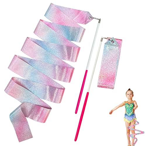 78.7-Inch Rhythmic Gymnastics Ribbon with Wand - 2 Pcs Pink