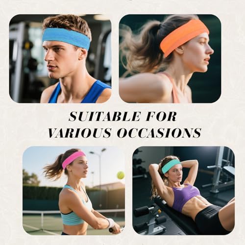 6-Pack Non-Slip Athletic Sweat Headbands - Orange, Magenta, Sky Blue, Purple, Yellow, Light Green