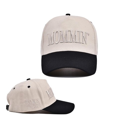 Mommin Hat,Vintage Two-Tone Women's Baseball Cap, Mommin Trucker Hats for Women Adjustable Baseball Cap Beige