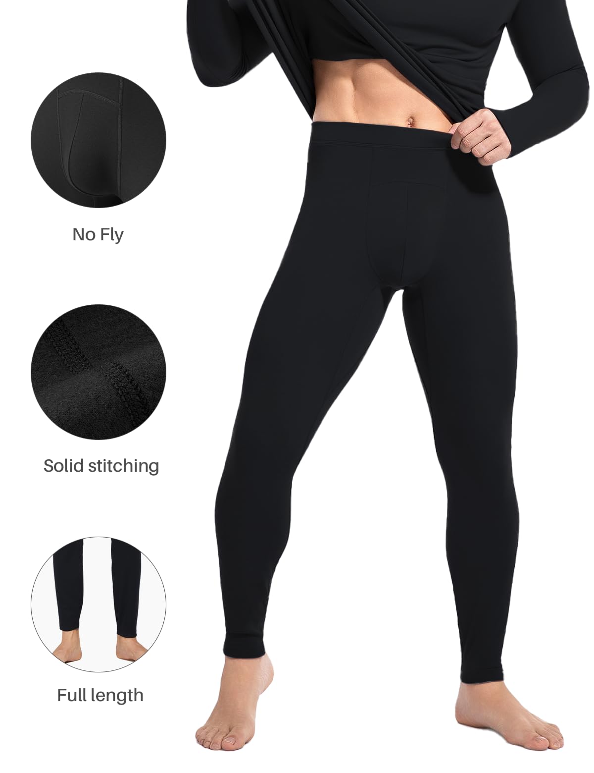 gagli Thermal Underwear Bottoms for Men, Thermo Pants Fleece Lined Leggings Soft Warm Base Layer - Lightweight Long Johns for Cold Weather Black