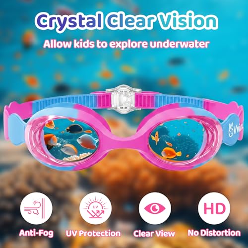 Kids Swimming Goggles Anti-Fog Leak-Proof for Ages 3-8 - Rose Blue