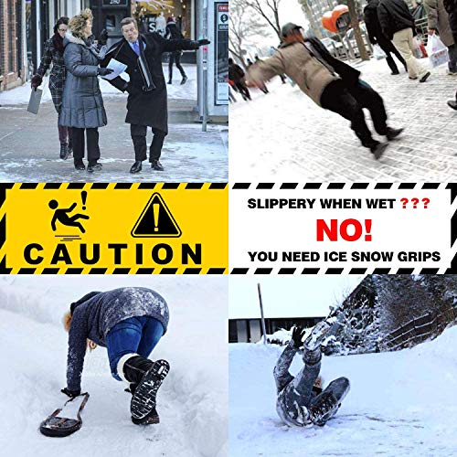 Ice Cleats Traction Grippers - Non-Slip Rubber Spikes with 10 Steel Studs - Black Medium