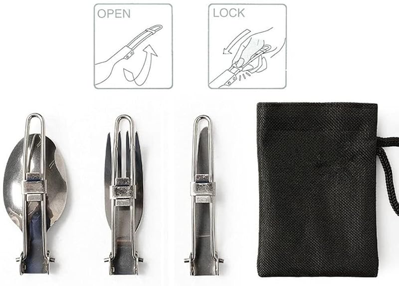 Portable 3-in-1 Folding Cutlery Set - Stainless Steel Utensils