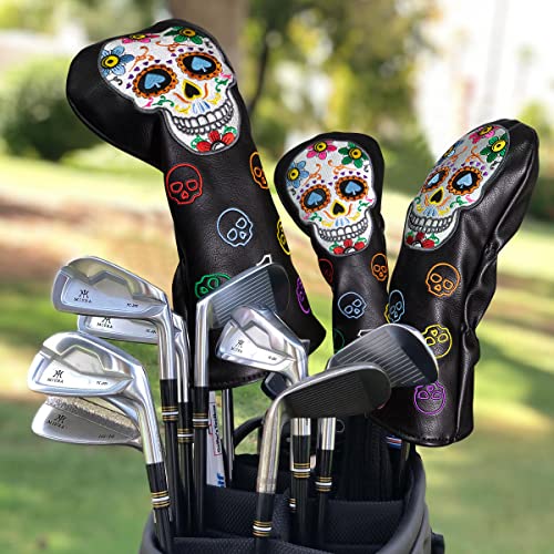 Montela Golf Hybrid Headcover – Colorful Skeleton Putter/Driver/Fairway Leather Blade Head Cover