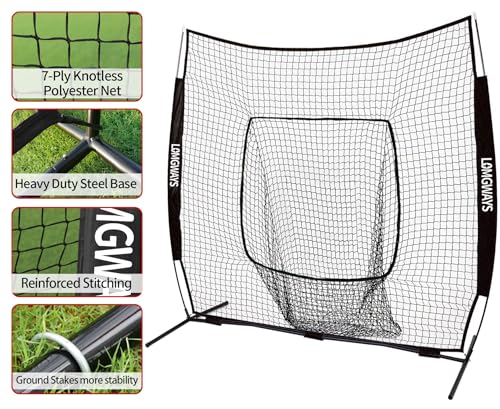 7x7ft Portable Baseball Net with Steel Frame - Black