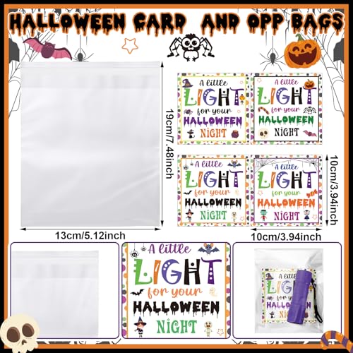 Flutesan 24 Sets Halloween Gifts Bulk Flashlights Set with a Little Light for Halloween Night Cards 9 LED Handheld Lights with OPP Bag for Trick or Treat Party Favors