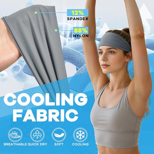 Sukeen Gray Adjustable Cooling Headband for Women, Breathable Sweatband