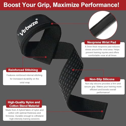 Weightlifting Straps with Non-Slip Silicone Grip - Black