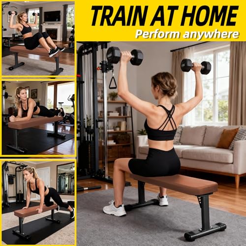 Flat Weight Bench - Heavy Duty with 2.4 Inch Thick Pad, 41 in Basic / Brown