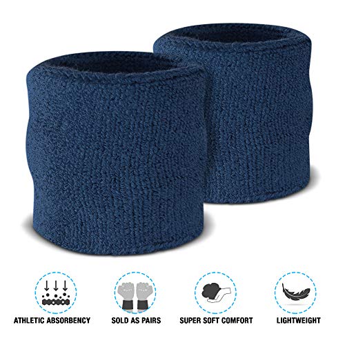 Wrist Sweatbands - Absorbent Cotton Bands for Gym & Sports - Navy