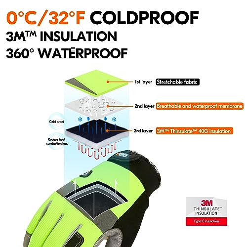 Vgo... 1Pair 5¡É/41¡ÆF Winter Work Gloves Men, Cold Weather Waterproof Safety Work Gloves,Cold Storage or Freezer Glove