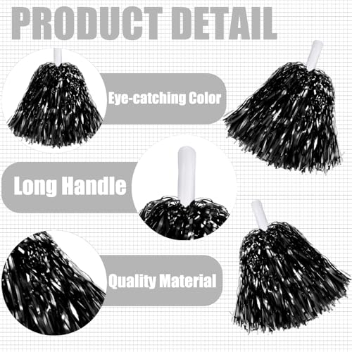 Cheerleading Pom Poms with Handle - 2 Pack Gold-Black Glitter