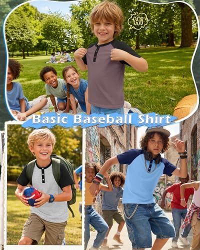 Boys Raglan T-Shirts - 3 Pack, Light Blue/Navy Blue, Gray Purple/Black, 11-12 Years