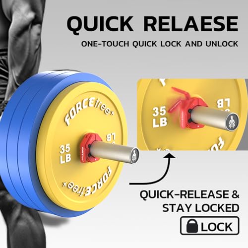 Forcefree+ No-Mag Red Quick Release Barbell Collars – Slim, Secure Fit for 2-Inch Olympic Bars