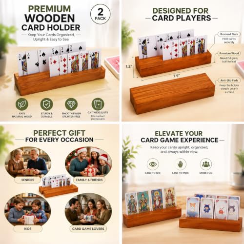 Iswabard Orange Set of 6 Wooden Card Holders for Playing Cards - 4-Row Stand with Non-Slip Pads