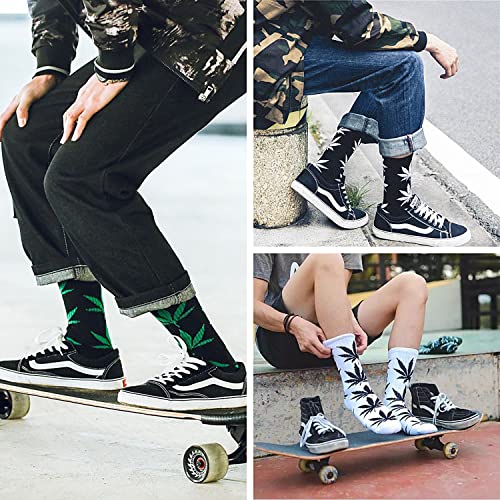Weed Leaf Printed Cotton Tube Socks - One Size Black Green