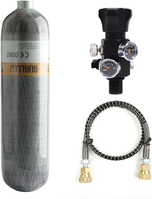 Carbon Fiber Air Tank - 30 Cu Ft | 4500 PSI PCP Paintball Compressed Air System with Regulator Valve
