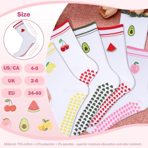Grippy Pilates Socks for Women - Cute Anti-Slip Cotton Crew - 6 Variants
