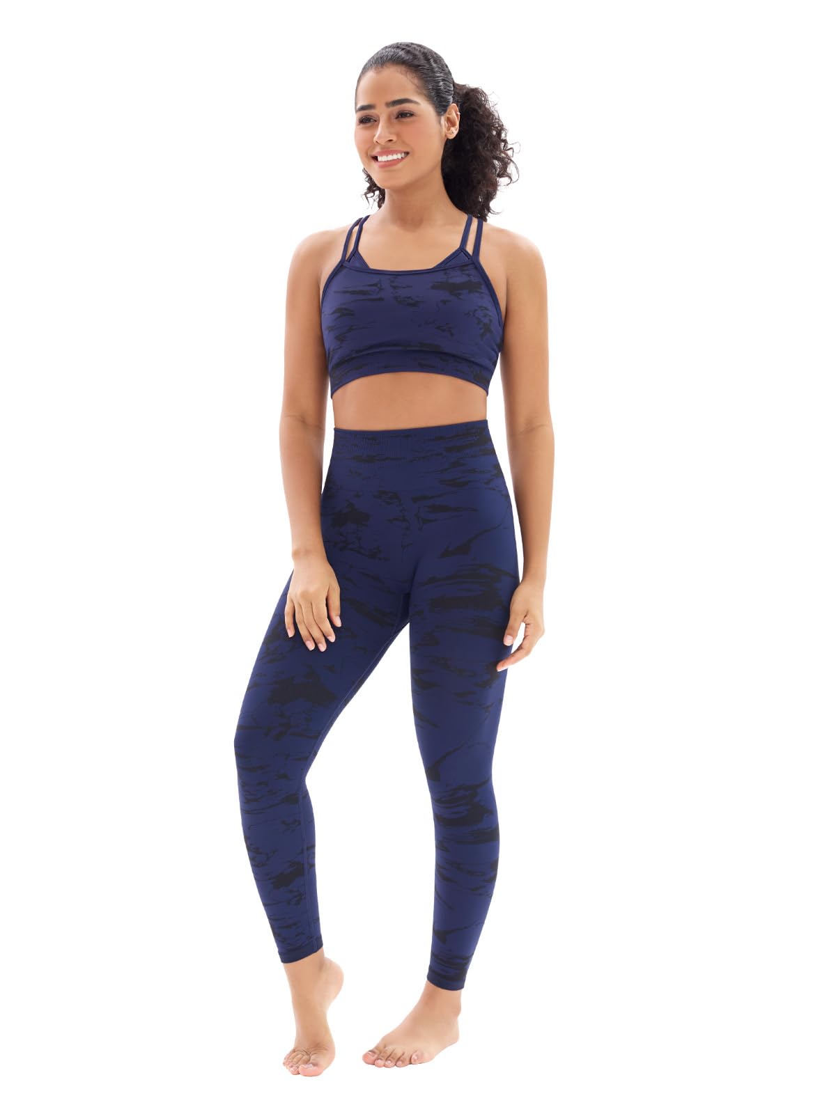 Workout Sets for Women 2 Piece High Waisted Gym Sets with Adjustable Athletic Yoga Sports Bra High Impact (SP8090M-Navy)