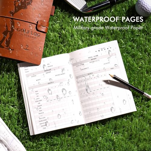 Golf Scorecard Book with Pencil - Splashproof PU Leather, Brown