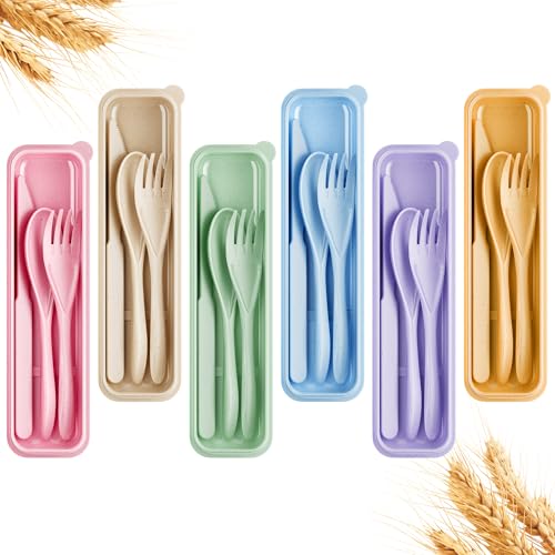 Travel Utensils Set - 6 Multicolor Sets with Case