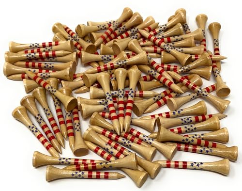 2 1/8” Wooden Golf Tees - USA Stars & Stripes Design - 80 Pack