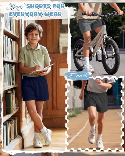 Boys Athletic Shorts - 4 Pack Comfortable Polyester Blend