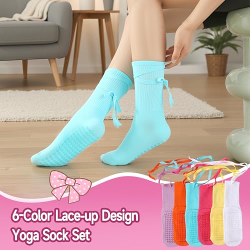 Pilates Socks with Grips for Women - Crisscross Strap - 6 Colors