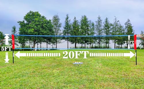 Complete Badminton Set with 20FT Net & Rackets - Red & Blue