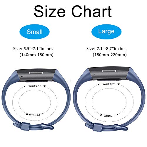 Silicone Replacement Bands for Fitbit Charge 4 & 3 - Large: 7.1-8.7" Wrists - Black, Navy Blue, Slate Grey