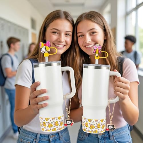 Silicone Cup Accessories Set with Straw Covers & Charm - Back to School