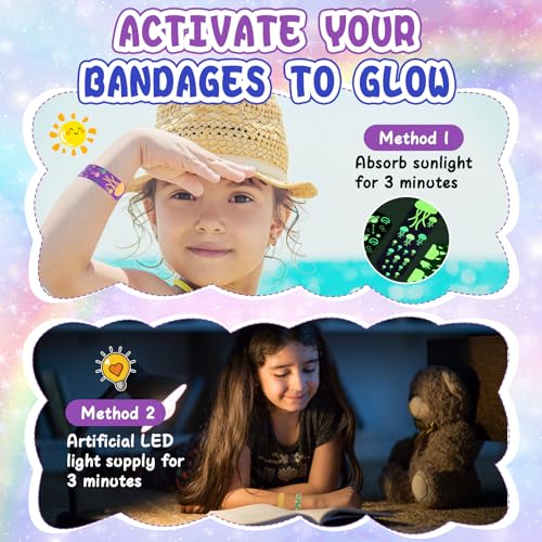 Kids Glow-in-the-Dark Waterproof Bandages - 50 Count Assorted Patterns