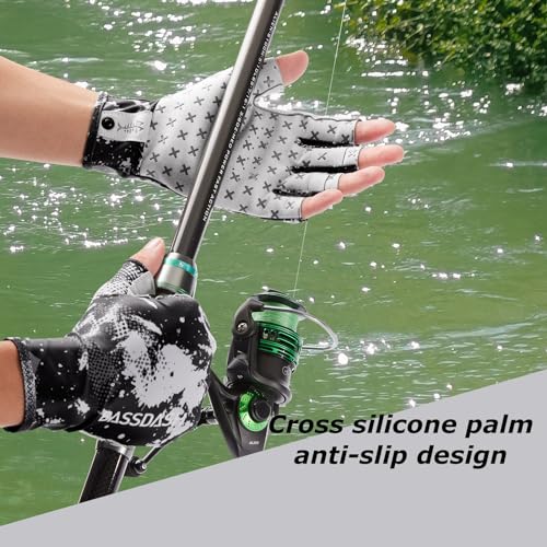 UPF 50+ Sun Gloves - Breathable 3/4 Finger Anti-Slip - Black Sport Camo / Large