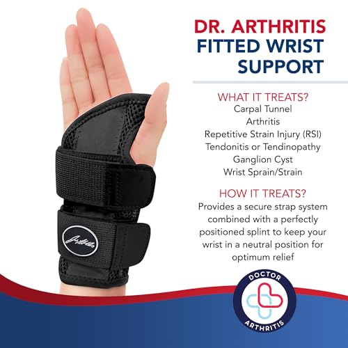 Fitted Wrist Brace for Carpal Tunnel & Tendonitis - Right Hand, Black