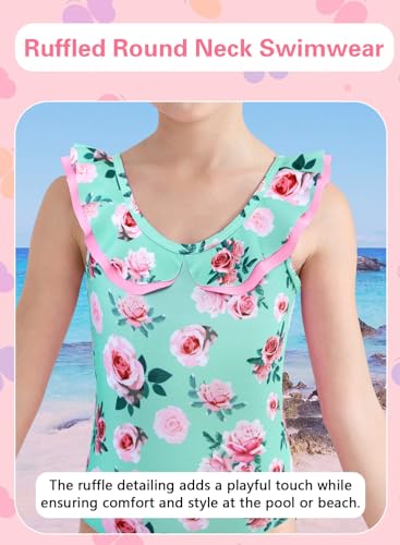 Girls One Piece Swimsuit - Quick Dry Ruffled Bathing Suit 3-4T Greenflower