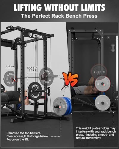 2000LBS Power Cage Rack with Cable Crossover & LAT Pull Down - Black