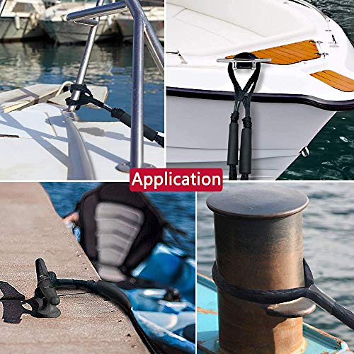 Jranter 4ft Bungee Dock Lines for Boat & Watercraft Mooring - Shock Cord Rope, 2150 lbs Strength
