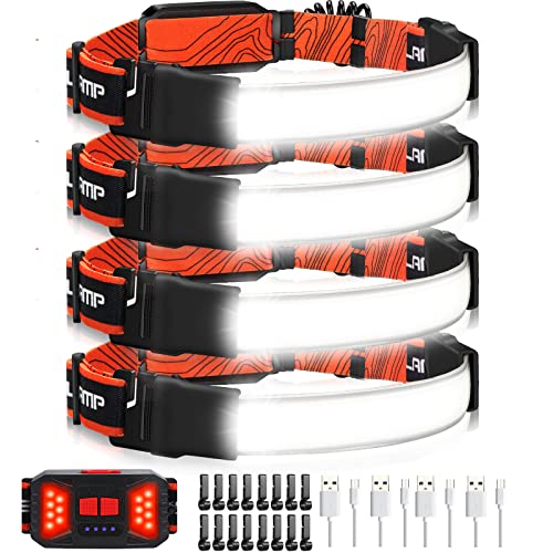 Adelante Rechargeable LED Headlamp 4 Pack - 1000LM, 230° Wide Beam, Orange