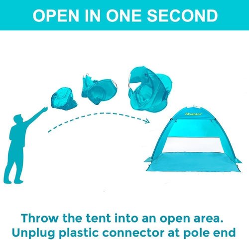 Alvantor® Beach Tent - Automatic Pop-Up Sun Shelter with UPF 50+ Protection | Lightweight & Windproof for 2-3 People