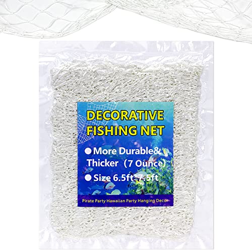 Decorative White Fishing Net - Nautical Party Decor, 6.5ft x 7.5ft