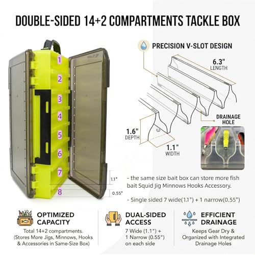 Drchoer White Large 2-Pack Fishing Tackle Box – 14-Compartment Double-Sided Lure Case (L)