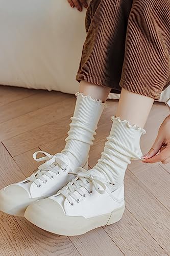 Cute Ruffle Frilly Crew Socks - Medium / 3 Pairs White