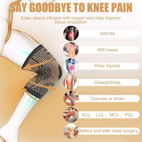 Copper Compression Knee Brace for Pain Relief - Large, Light Orange