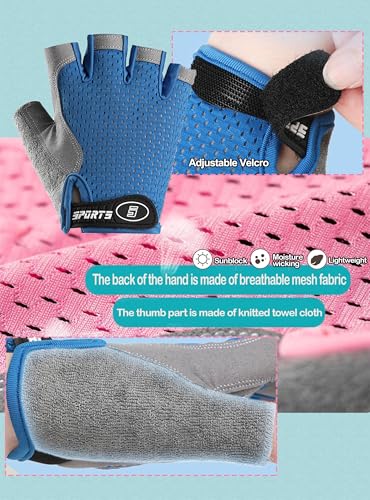 Kids Cycling Gloves - Fingerless, Breathable, Blue, Size M (3-8 Years)