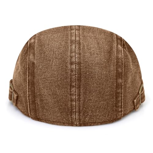 PTDTSHOU Coffee Brown Navy Denim Newsboy Cap for Men Adjustable Flat Ivy Gatsby Hat