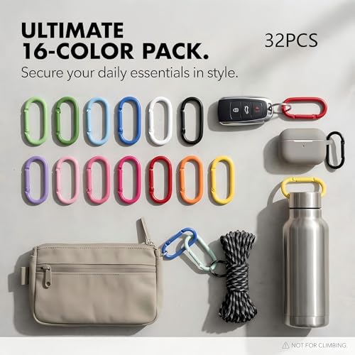 WTYONZEL Colorful 32Pcs Oval Carabiner Clips Keychain Spring Attachments