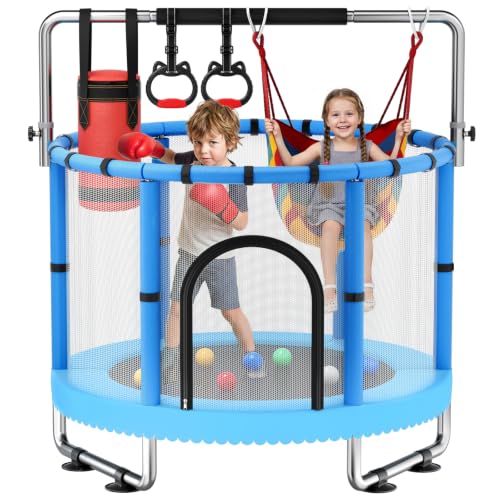 Toddler Trampoline with Net - 5-in-1 Indoor/Outdoor, Blue, 60"